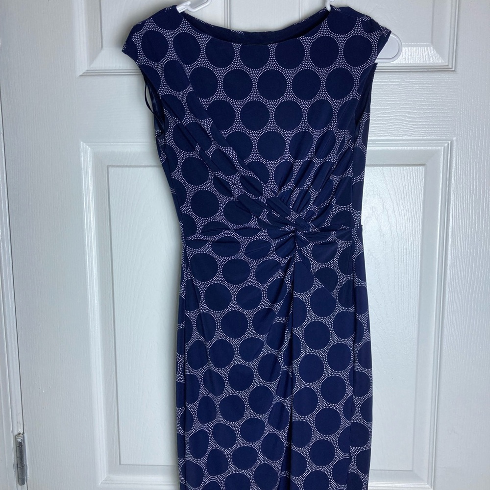 Ralph Lauren Navy and White Polka Dot Midi Dress Bodycon